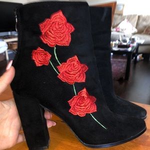rose embroidered heeled booties Size 8!